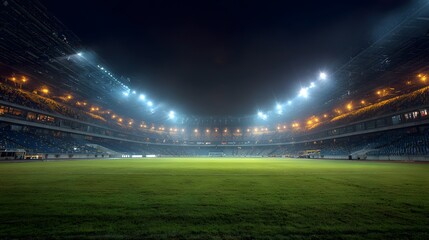 A well-lit empty stadium at night.