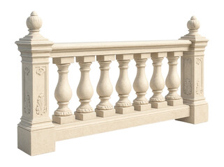 Fototapeta premium Elegant stone balustrade with decorative pillars and detailed carvings on transparent background.