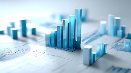 3D blue bar chart on a table.