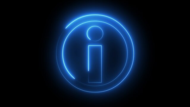 Glowing Blue Information Symbol Illuminated on Black Background icon neon