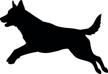 Dynamic dog silhouette action pose black white