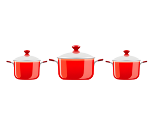 Set of Shiny Red Cooking Pots with Lids