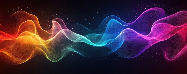 Abstract background featuring vibrant, psychedelic grainy gradient color waves on a black backdrop, evoking retro styles from the 70s, 80s, and 90s, perfect for music and party themes, Generative AI