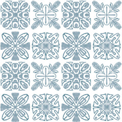 Hand-Drawn Blue Tile Pattern – Mediterranean Seamless Watercolor Design
