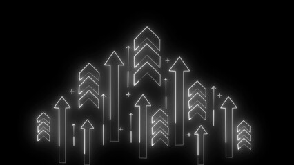 Glowing White Arrow Graphics Ascending on Black Background arrows neon