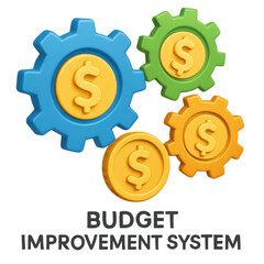 financial benefits budget optimization concept. Colorful gears and coins representing a budget system.