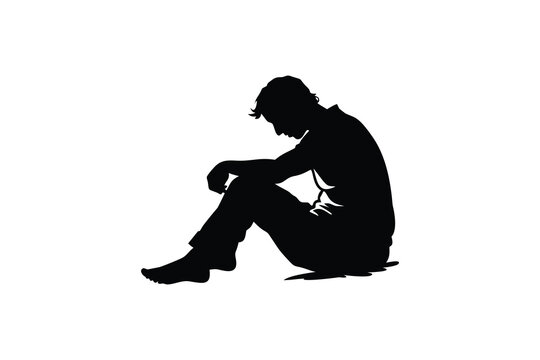 detailed professional high quality A person sitting on the floor their head in their hands conveying a sense of sadness and despair a silhouette of sorrow