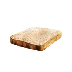 Watercolor illustration of a piece of rye bread. Food sketch hand drawn, isolated on white background.