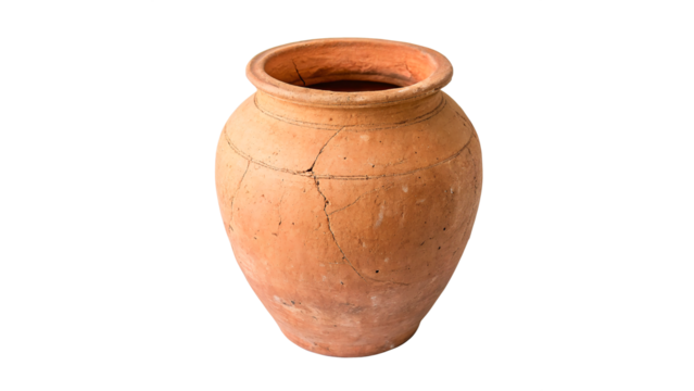 vintage rustic terracotta pot isolated on transparent background	