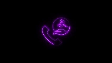 Purple Neon Phone Icon with Auction Hammer in Speech Bubble on Black Background telephone
