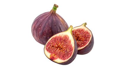 ripe whole fig and half isolated on transparent background	