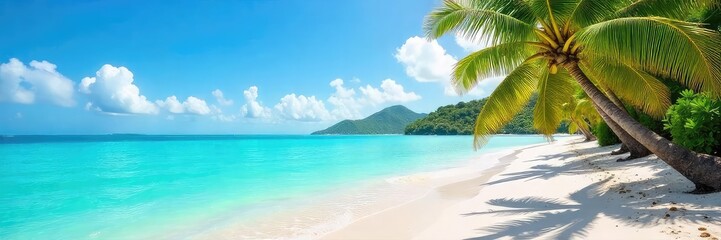 Sun-drenched sands meet crystal-clear turquoise waters, lush palm trees swaying gently in the tropical breeze Paradise found on a secluded, idyllic beach , coast, paradise, clear water