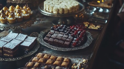 Assorted Delicious Desserts on Elegant Serving Platters