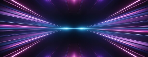 Obraz premium Abstract Beam of Energy: A vibrant display of energy, with bright, multi-colored beams of light converging towards a central point, creating a sense of motion and forward momentum.