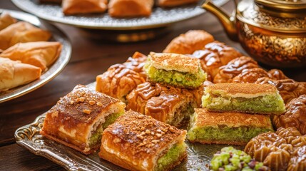 Fototapeta premium Assorted Middle Eastern Sweets on Traditional Serving Tray