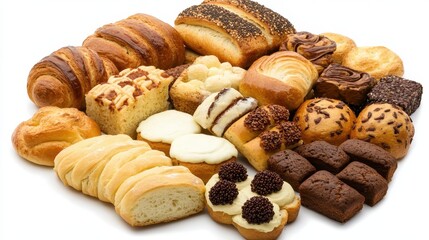 Fototapeta premium Assorted Pastries and Baked Goods on White Background Display