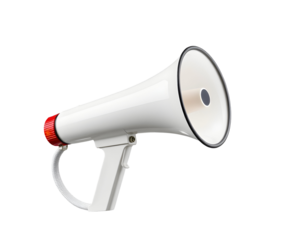 White megaphone with red accents, isolated on transparent background