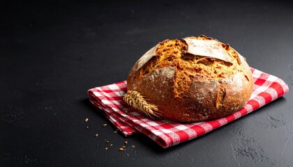bread on the red towel on the black background 