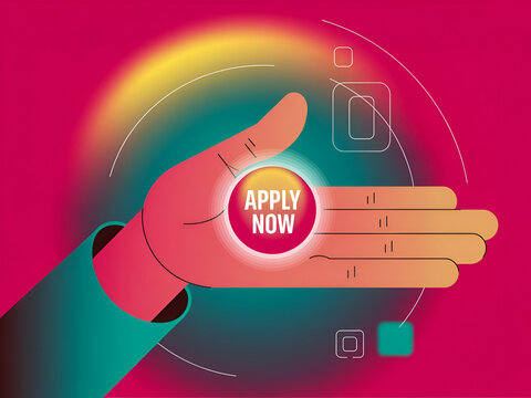 Hand Holding Apply Now Button Illustration Design