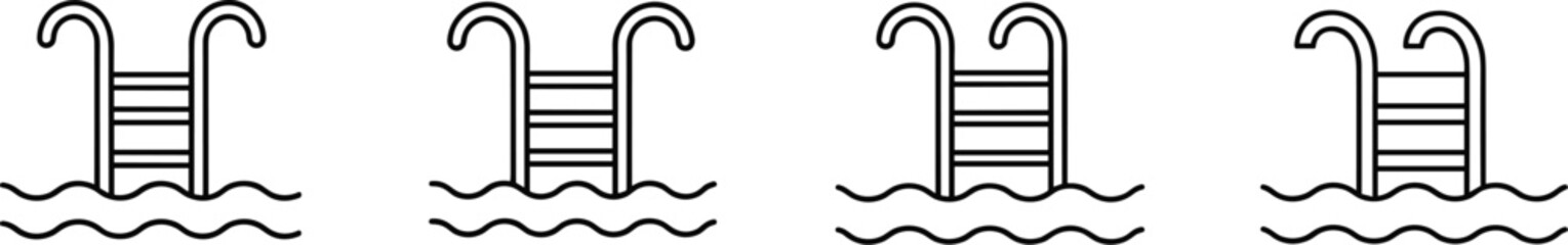Set of swimming pool ladder icons in water, a versatile symbol for summer, recreation, and vacation concepts, flat vector illustration.