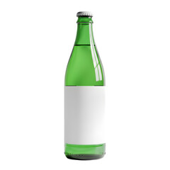 Mockup of a water bottle featuring a blank label. It's made of green glass.

