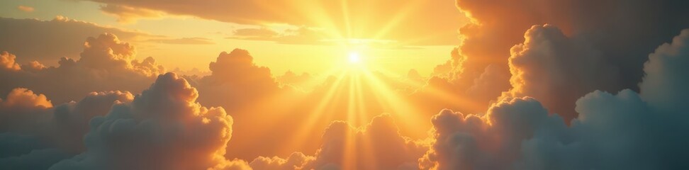 Golden light rays burst through clouds, heavenly scene, sun rays, cloud, sun