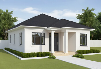 Architecture design Luxury Single Story Home Exterior Surrounded by car and Trees, Modern Villa Exterior In Summer, house architecture, property