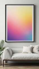 Modern minimalist large frame hangs centrally on a textured wall , hanging, display