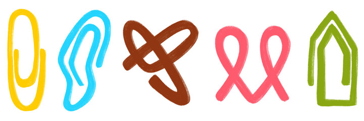 Colorful paper clip illustration set. Set of different shape and color of paper clip hand drawn illustration.