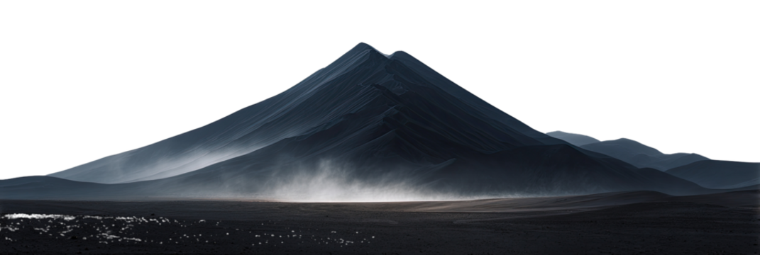 Dramatic, solitary mountain in a vast, dark landscape