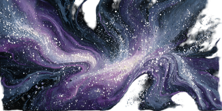 Beautiful cosmic galaxy nebula with swirling purple and blue isolated on white isolated on transparent background