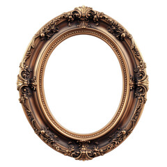 Elegant ornate oval frame with bronze finish on transparent background with detailed carvings