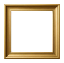 Elegant square gold picture frame with a polished finish on transparent background.