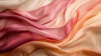 Obraz premium Soft flowing guava, blush pink, and peach silk fabric with gentle folds, abstract macro texture in warm summer palette