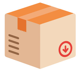 A simple illustration of a closed cardboard box with tape and a downward arrow.