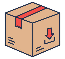 A cardboard box with a red tape and a download icon, likely for online shipping or delivery.