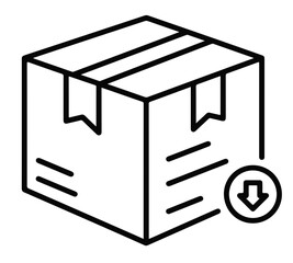 A simple line drawing of a shipping box with a download icon, suggesting online delivery.