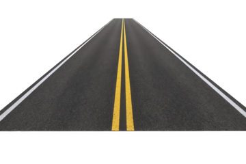 Perspective View of an Asphalt Road with Double Yellow Lines and White Edge Markings, Leading Towards the Horizon
