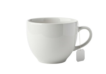 White Tea Cup with Tea Bag Tag, Isolated