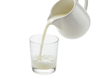 Fresh Milk Pouring into a Clear Glass, Isolated