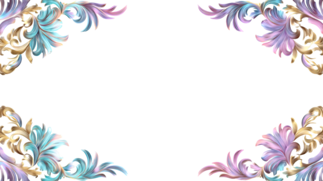 Elegant floral frame isolated on transparent background, featuring watercolor design elements