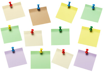 Isolated Collection of Colorful Sticky Notes with Push Pins