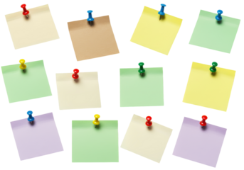 Isolated Collection of Colorful Sticky Notes with Push Pins