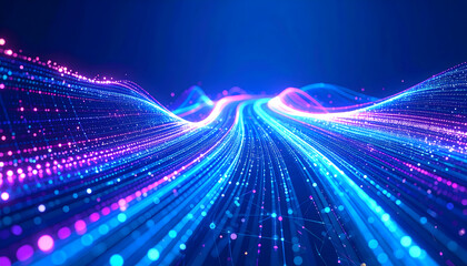Blue laser line glowing with bright wave patterns against a dark space background