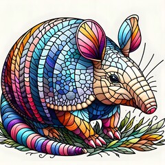 아르마딜로, 스테인드 글라스 기법 일러스트, jpeg (Armadillo, Stained Glass Techniques Design Illustration, jpeg)