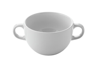 Isolated Empty White Ceramic Soup Bowl with Handles for Culinary Use