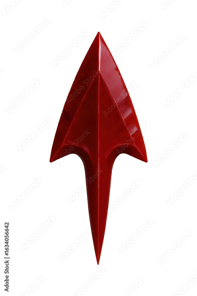 Poster abstract red arrowhead symbol with sharp edges and glossy finish, representing direction and precisi