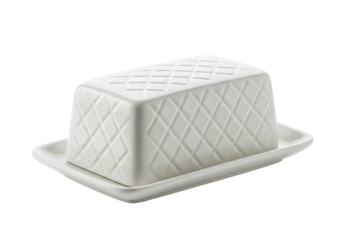 Isolated White Ceramic Butter Dish with Lid
