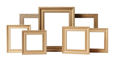 Various wooden picture frames cutout isolated on transparent bg, png