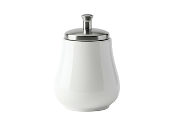 Isolated White Porcelain Sugar Bowl with Silver Lid